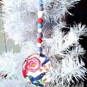 Handmade Spring Easter Hummingbird Beaded Wood Ornament Tiered Tray Tree Decor